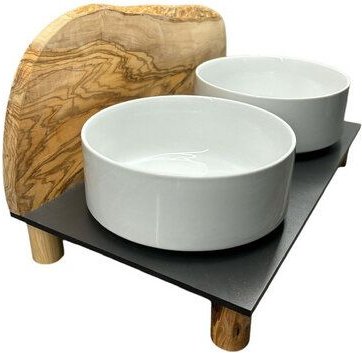 Olivenholz erleben Futterstation MOUNTAIN , 2 x 0,9 Liter, runde Füße, erhöht