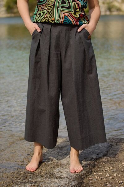 KOKOworld Culottes Timan – 100% Leinen – Weite – Knöchellänge – Eingrifftaschen – Fair produziert in Polen