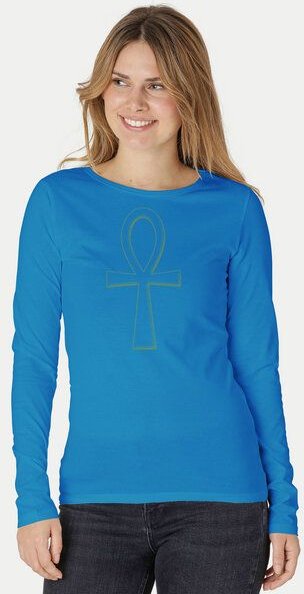 Peaces.bio - handbedruckte Biomode Bio-Damen-Langarmshirt "Ankh"