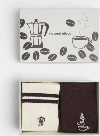 Natural Vibes 2-Pack Coffee Socken | Bio GOTS | Geschenkset | Bunte Tennissocken | Herren Damen Socken |