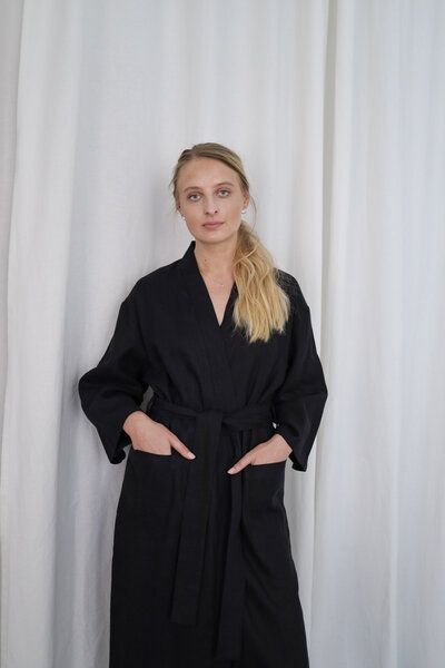 gust. Leinen-Kimono-Kleid - Linen kimono dress Maxi - 100% Bio-Leinen