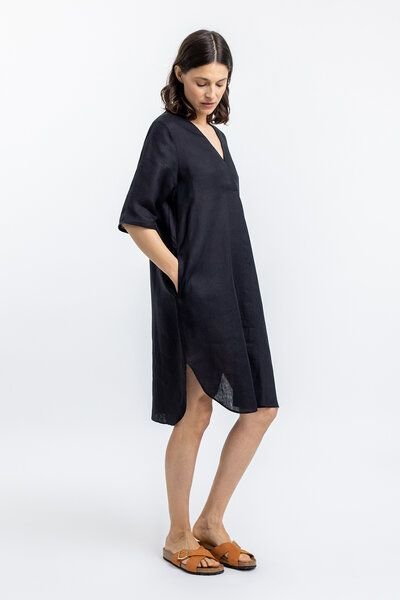 Rotholz Leinen Kaftan Kleid Schwarz