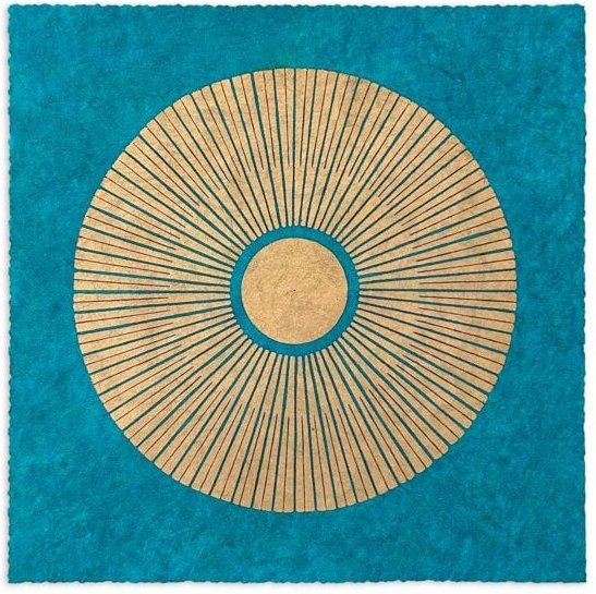 Veskor Cassiopeia CENTRAL SUN Sonnen Linoldruck | 22 × 22 cm | Cyan-Blau