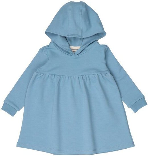 Kinder Kapuzenkleid GOTS zertifiziert, 95% Bio-Baumwolle, hellblau „Adriatic Blue“, weich – Walkiddy