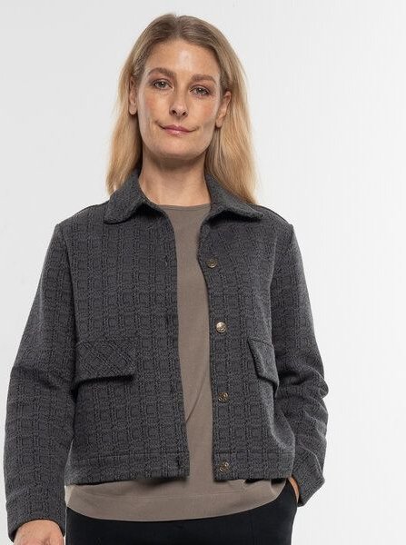 Alma & Lovis Edle Jacke in Karo-Melange aus feiner Bio-Baumwolle | Karo Jacke