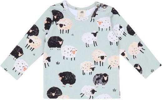 Baby Langarmshirt GOTS-zertifiziert aus Bio-Baumwolle mint mit Schaf-Motiv – Walkiddy