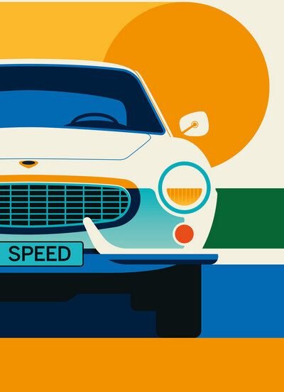 Photocircle Poster / Leinwandbild - Vintage Sports Car Orange White