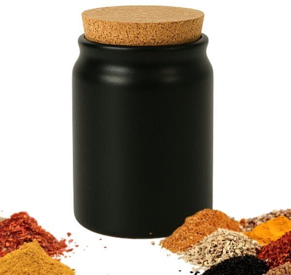 Thumbnail - mikken Gewürzdose Keramik 200 ml schwarz Gewürzglas aus Steingut mit Korkenverschluss