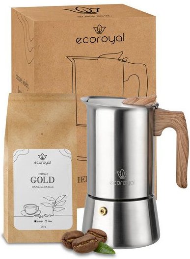 Ecoroyal Espressokocher Set + 250g Espressobohnen Gold
