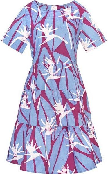 Global Mamas Bio Kleid - SHORT TIERED - Birds of Paradise/Canopy/Rings/Monstera