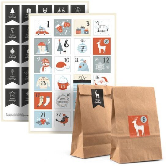 Fines Papeterie Adventskalender mit Tüten und Zahlen * zum selbst befüllen * Adventskalender Tüten