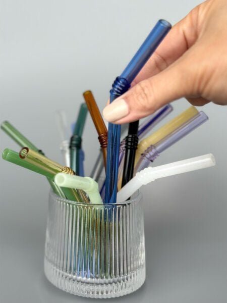 Susable Glasstrohhalme - gebogen, bunt, 15cm – umweltfreundlich, robust und PFAS-frei, Gesunde Getränke, Vegane Geschenk...