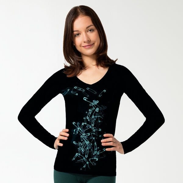 Spangeltangel Langarmshirt "Sicherheitsnadeln", Damenshirt, Siebdruck, Biobaumwolle