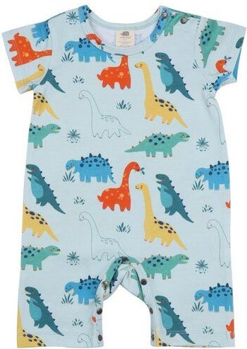 Strampler Bio-Baumwolle Blau Dinosaurier Walkiddy Kurzarm 95% Baumwolle 5% Elasthan Nachhaltig GOTS-zertifiziert
