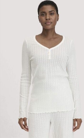 hessnatur Pointelle Henley Schlafshirt PURE COTTON aus reiner Bio-Baumwolle