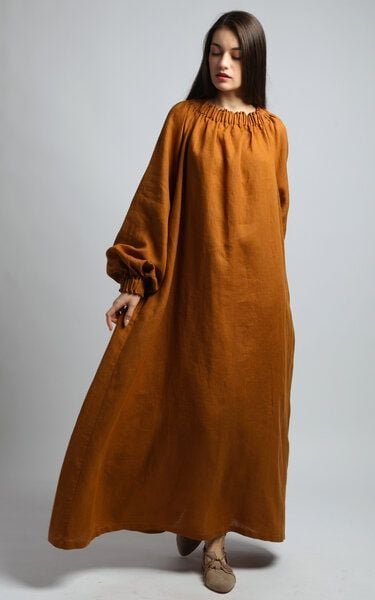 KNOTIUM ARIEL Maxi-Leinenkleid mit Ballonärmeln