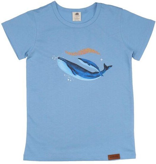 Kinder T-Shirt GOTS zertifiziert Bio-Baumwolle Hellblau Wal-Motiv „Whaley’s Song“ Kurzarm weich – Walkiddy