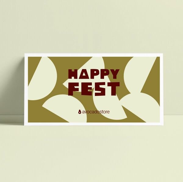 Avocado Store Wunschbetrag Gutschein als druckfähige PDF per E-Mail ab 10€ - Happy Fest - Abstrakt