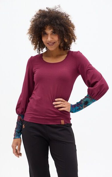 KOKOworld Bluse Guna Damen – Viskose EcoVero mit Elasthan – eleganter Look mit gepufften Ärmeln & Print-Manschetten – na...