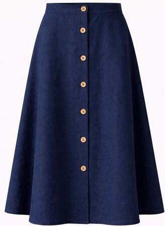 De IONESCU Leinen-Midirock, Swing-Rock in A-Linie mit Knöpfen vorne, Vintage-inspirierter Sommerrock mit hoher Taille, e...