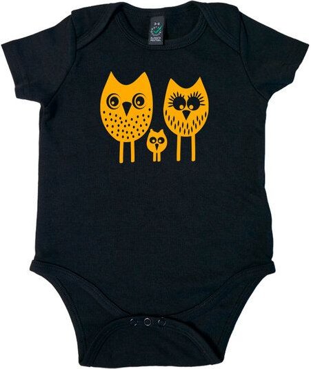 HANDGEDRUCKT "drei Eulen" Baby Body