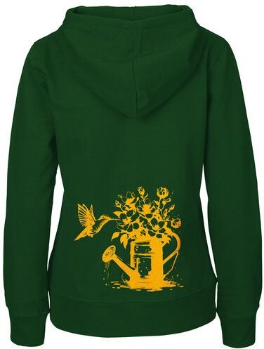 HANDGEDRUCKT "Gartenfreude" Frauen Zip-HOODY aus reiner Biobaumwolle (kbA)