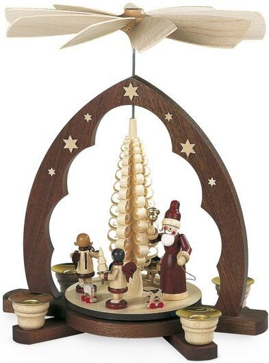 Müller Seiffen Pyramide Spitzbogen Spanbaum 1-stöckig, natur für 4 Pyramidenkerzen