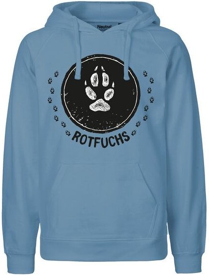 HANDGEDRUCKT "Trittsiegel RotFuchs" Männer Hoody aus reiner Biobaumwolle (kbA)