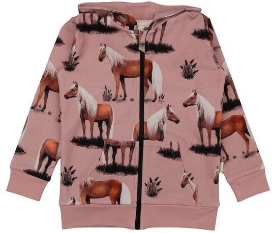 Kinder Sweatjacke GOTS-zertifiziert aus Bio-Baumwolle mit Pferde-Muster in Altrosa, Walkiddy