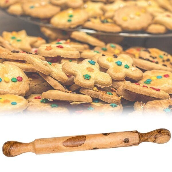 NATUREHOME Nudelholz mit Griff Teigroller Olivenholz 42cm