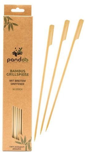 pandoo Grillspieße (30 Stück - 25cm) mit breitem Griff aus Bambus