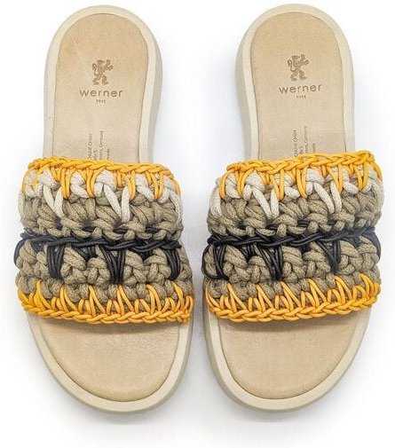 Werner 1911 Pantolette mit handgehäkeltem Riemen – Rosmarin - IVN-zertifiziert