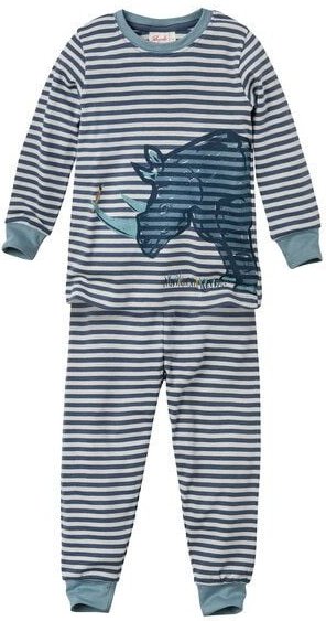 People Wear Organic Pyjama, blau geringelt "Nashorn", Bio-Baumwolle