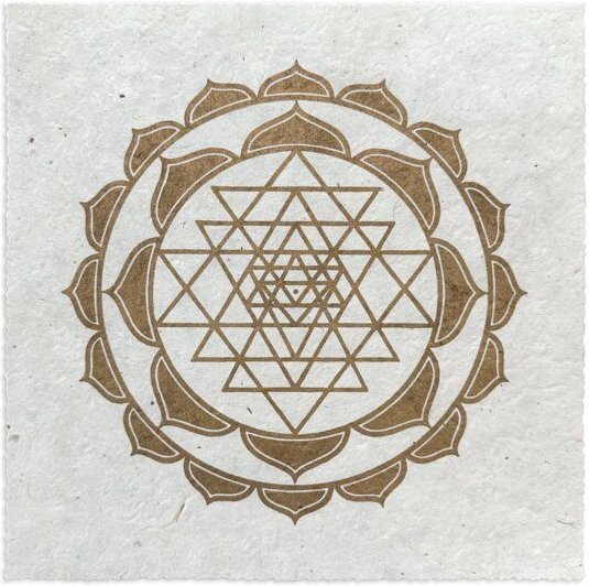 Veskor Cassiopeia SRI YANTRA Lotus Linoldruck | 22 × 22 cm | Gold auf Naturweiß