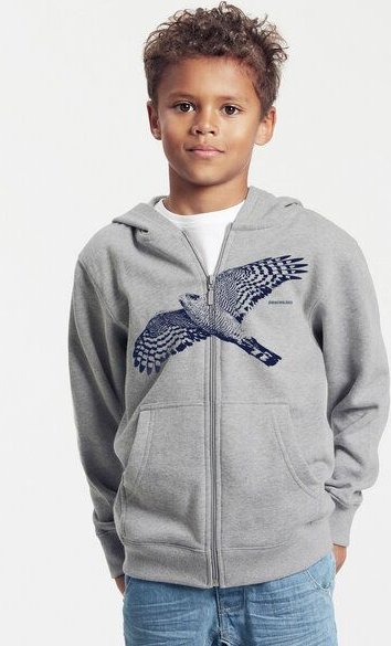 Peaces.bio - handbedruckte Biomode Bio-Kinder-Zip-Hoodie "Sperber"