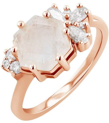 Eppi Einzigartiger Ring mit Mondstein und Moissaniten Anita