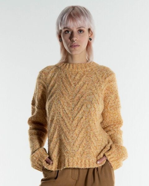 Thumbnail - Alma & Lovis Multicolor Pullover mit Zopfmuster im Alpaka-Mix | Fancy Turtleneck