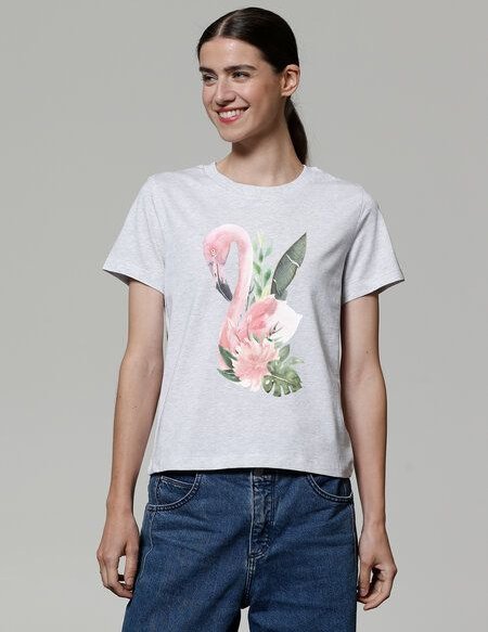 watapparel T-Shirt Frauen Flamingo mit Blumen
