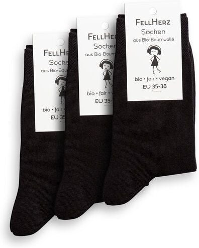 FellHerz 3er Pack Socken mit Bio-Baumwolle schwarz