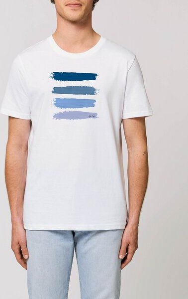 Thumbnail - Human Family Bio Unisex Rundhals T-Shirt "Blue Acryl Stripes"