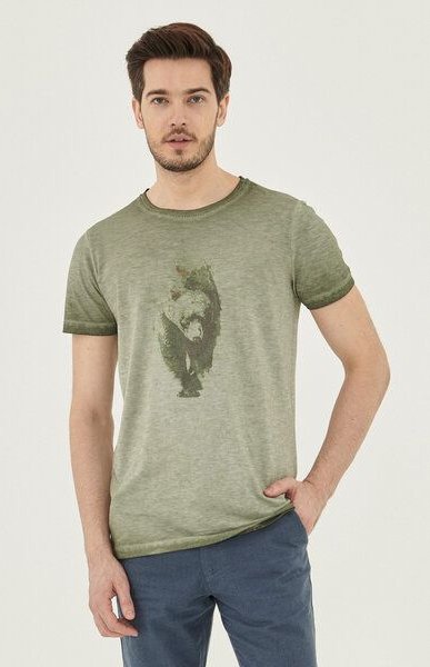 ORGANICATION Garment Dyed T-Shirt aus Bio-Baumwolle mit Bär-Print