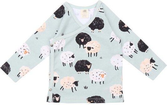 Kinder Langarmshirt GOTS-zertifiziert aus Bio-Baumwolle mintgrün mit Schaf-Motiv „Fluffy Sheeps“ – Walkiddy