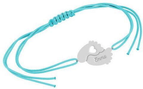 Eppi String-Armband aus Gold mit Babyfüßchen und Gravur Amy