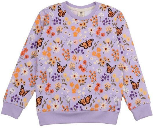 Kinder Sweatshirt – Helllila mit Blumen- und Schmetterlingsmuster, weich & bequem, wärmend, alltagstauglich | Walkiddy