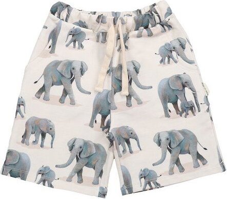 Thumbnail - Kinder Shorts GOTS-zertifiziert aus Bio-Baumwolle creme mit Elefanten-Motiv – Walkiddy
