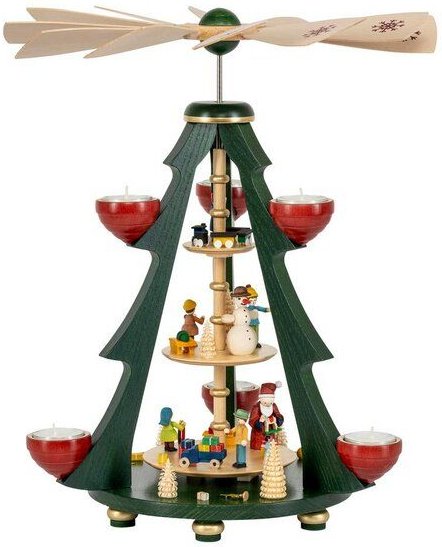 Richard Glässer Baum- Pyramide grün für Teelichter aus dem Erzgebirge