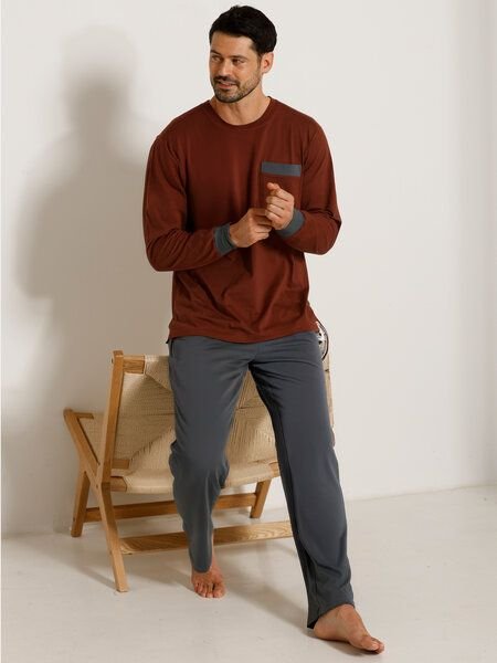 Haasis Bodywear Herren Pyjama Rundhalsausschnitt, Bio Baumwolle