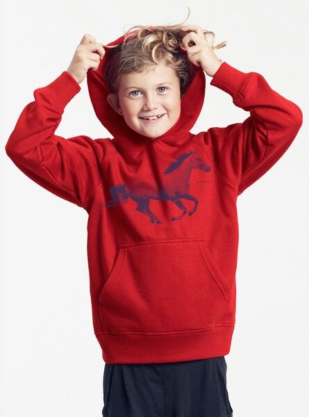 Peaces.bio - handbedruckte Biomode Bio-Kinder-Kapuzen-Sweatshirt "Horsepower"