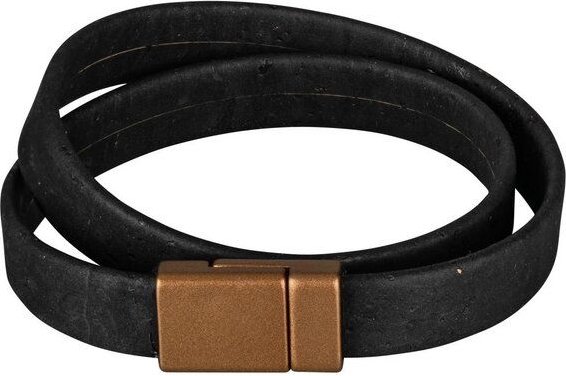 Kork-Deko Breites Korkarmband schwarz für Damen mit bronzefarbenem Magnetverschluss
