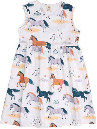Thumbnail - Kinder Kleid GOTS-zertifiziert aus Bio-Baumwolle, Happy-Horses-Print, ärmellos, leicht & sommerlich – Walkiddy, weicher ...